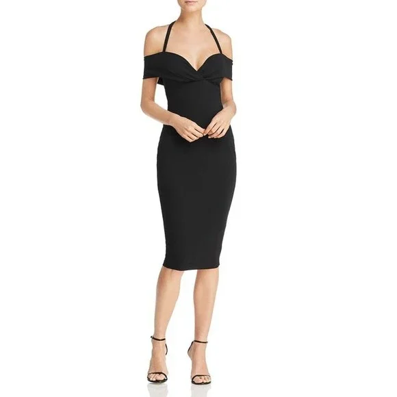 NWT Nookie Athena Halter Midi Dress Women's (S) Black Off the Shoulder--$229